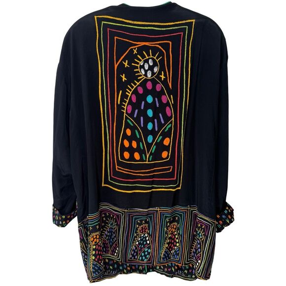Vtg PLATINUM DOROTHY SCHOELEN Jacket Medium Black Folk Art Boho Oversized USA - Picture 9 of 13